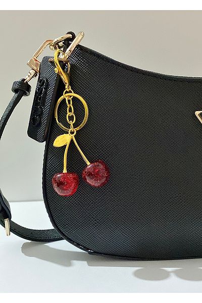 Tixy Pixy Cherry Keyring / Bag Charmi Silvery Red Cherry Bag Accessory
