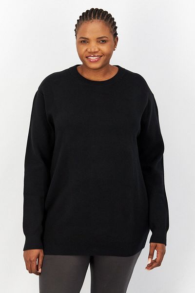 CELIO Women Crew Neck Plain Sweatshirt, Black
