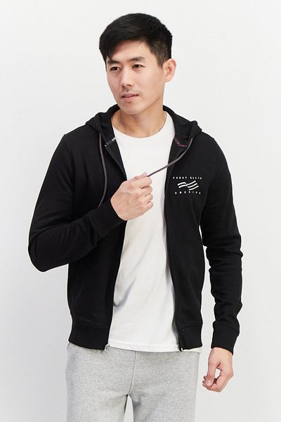 Perry Ellis Men Hooded Embroidered Logo Long Sleeve Fleece Sweatshirt, Black