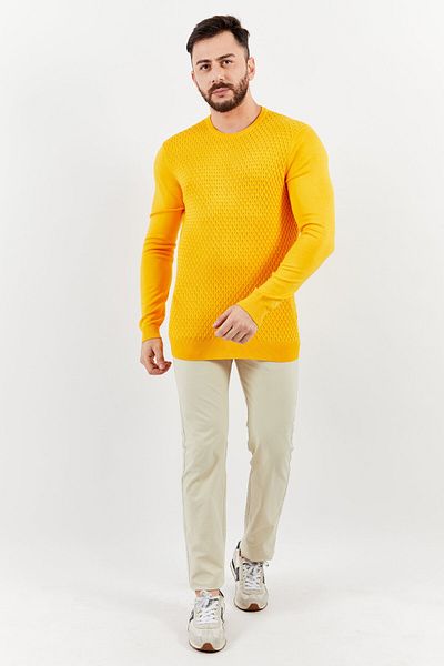 Sorbino Men Crew Neck Long Sleeve Textured Sweatshirt, Yellow