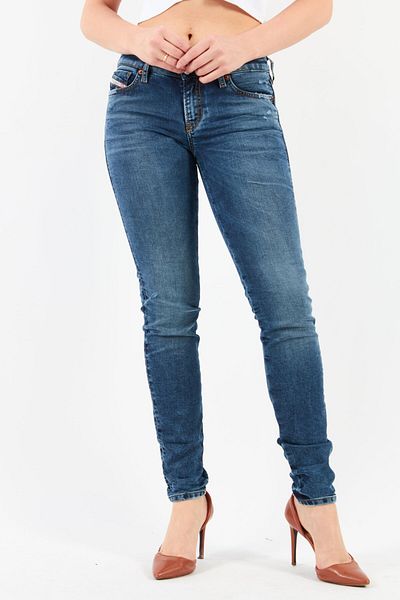 Diesel Women Slim Fit Washed Stretchable Denim Jean, Navy