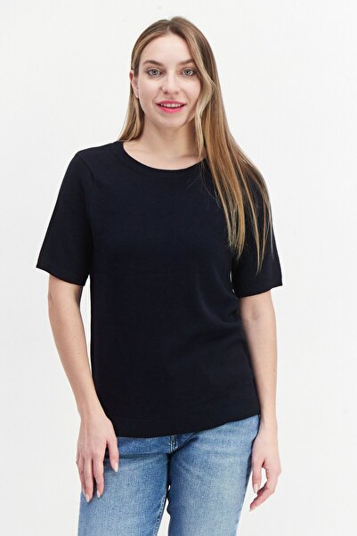 Brave Soul تي شيرت نسائي سادة بأكمام قصيرة ورقبة دائرية، أزرق داكن