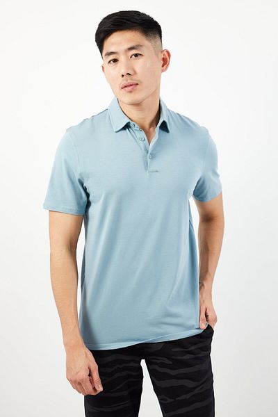 Kenneth Cole Men Regular Fit Solid Short Sleeve Polo Shirts, Faded Blue