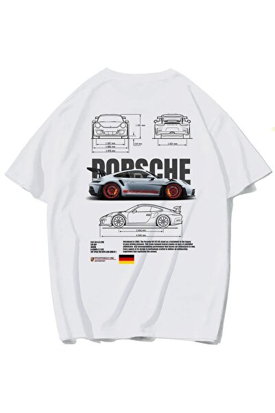 BRF Collection Unisex Oversize Porsche 911 Gt3 Rs T-shirt Beyaz