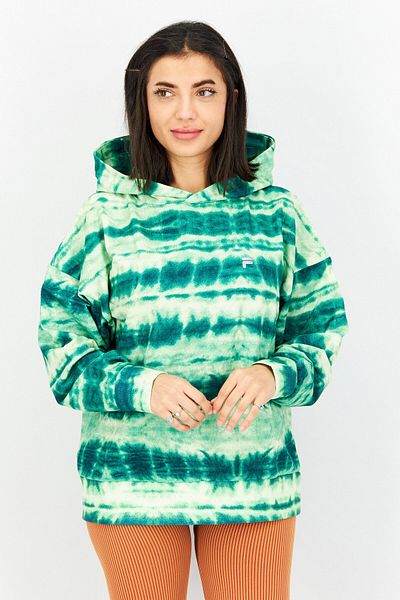 FILA Women Oversized Fit Brand Logo Training Hoodie, Green Combo