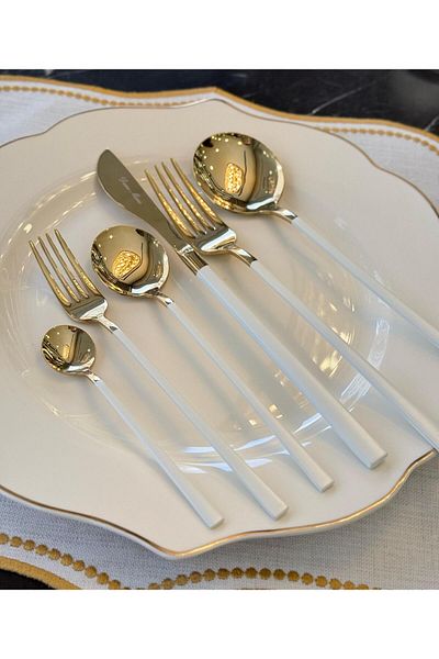 Onedekor 36 Piece White Gold Noble Cutlery Spoon and Knife Set
