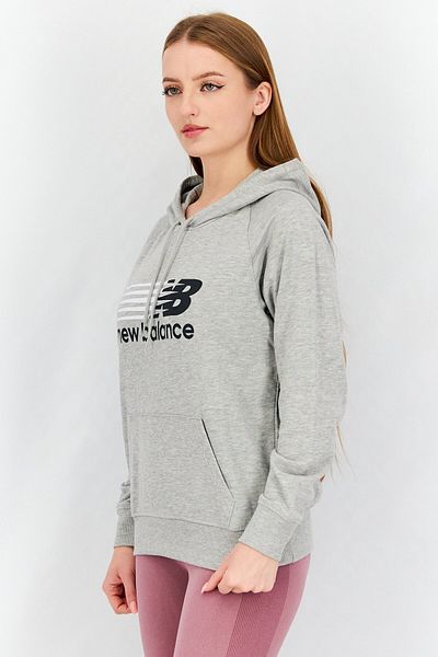 New Balance Women Relaxed Fit Long Sleeve Hooded Training Sweatshirt, Grey Combo