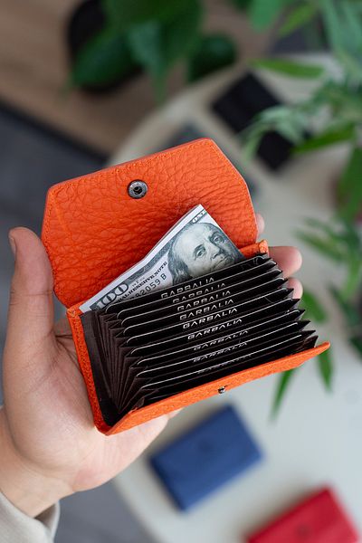Garbalia Lucas Genuine Leather Accordion Model Orange Unisex Card Holder with Lots of Eyes