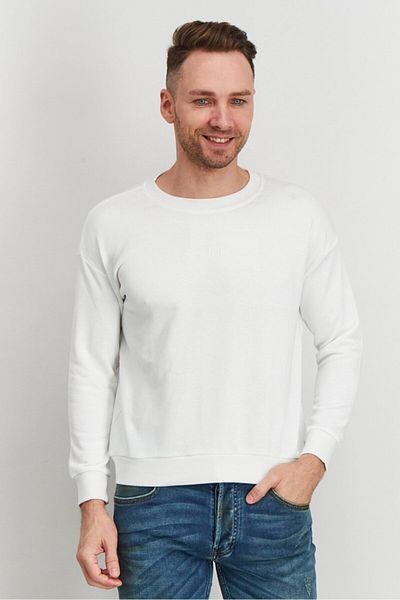 John Richmond Men Sport Fit Crew Neck Embroidered Logo Sweatshirt, White