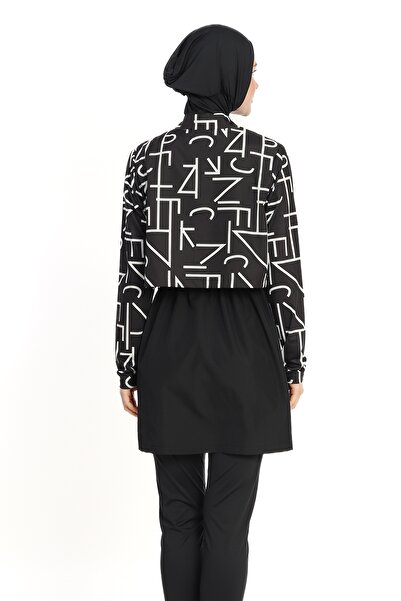 InStyle Striped Bolero 4 Piece Black Hijab Swimsuit 6200A