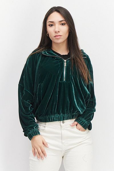 Steve Madden Women Hooded Neck Velvet Sweatshirt, Green