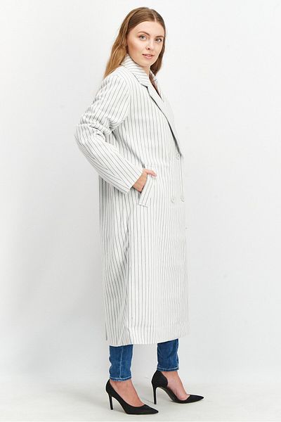 NA-KD Women Regular Fit Notched Collar Stripe Trench Coat, White