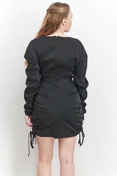 NA-KD Women Ruched Drawstring Mini Dress, Black