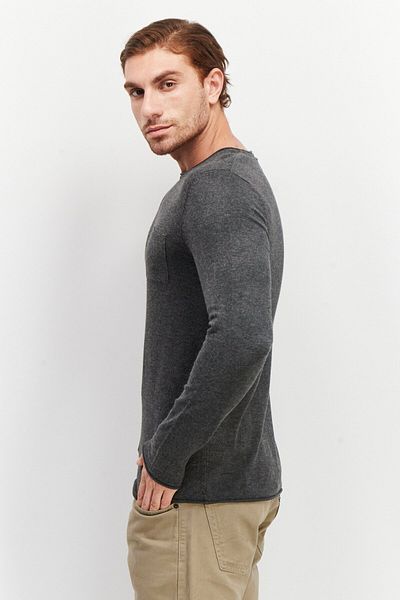 CELIO Men Crew Neck Textured Long Sleeves Sweater, Dark Grey