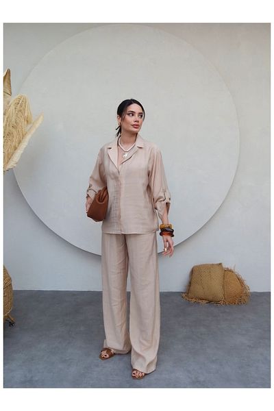ESRAHELVACI Shirt Collar Trousers Set