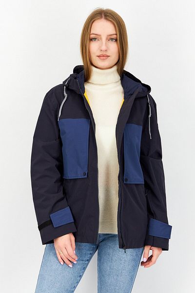 Aigle Women High Neck Long Sleeve Windbreaker Jacket, Black/navy