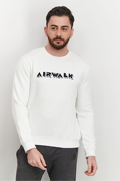 Airwalk Men Crew Neck Embroidered Sweatshirt, White