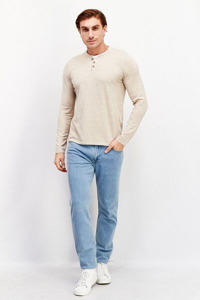CELIO Men Crew Neck Textured Long Sleeves Sweatshirt, Beige