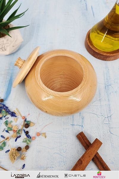 MONTESEV Wooden Covered Sugar Bowl, Salt Shaker, Spice Shaker, Snack Bowl, Covered Bowl