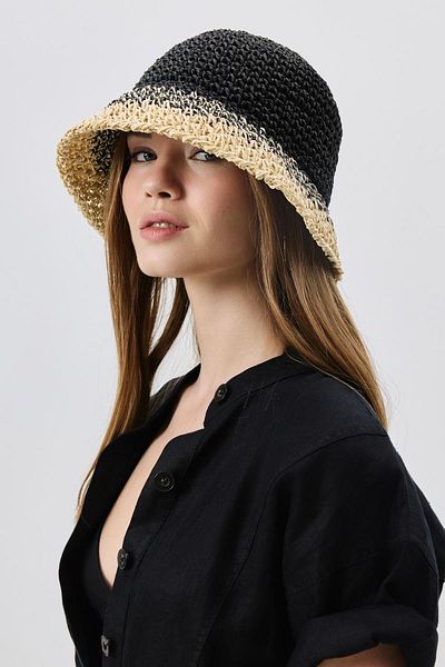 C&City Hand Knitted Straw Hat Y8210 Black