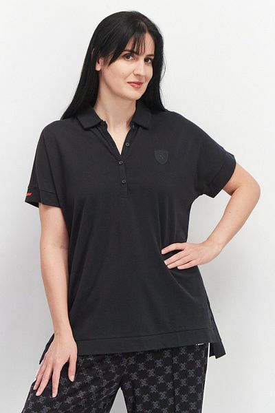 Puma x Scuderia Ferrari Women Sportswear Fit Short Sleeve Brand Logo Polo Shirt, Black