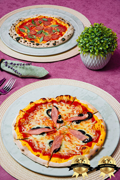 Heda Porselen Marbled 32cm Set of 2 Porcelain Pizza Plates