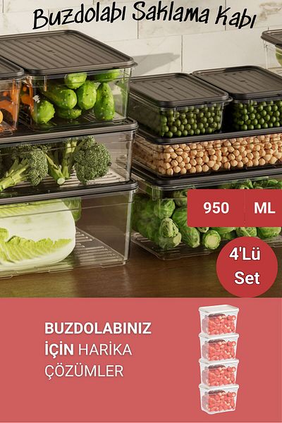 BAGER MARKET 4-Piece Icebox Storage Container Winter Container Freezer Organizer Refrigerator Food Storage Container 950 ml 4 Colors