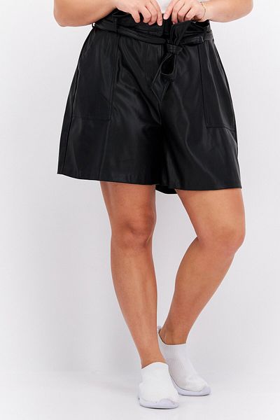 Calvin Klein Women Solid Faux Leather Belted Short, Black