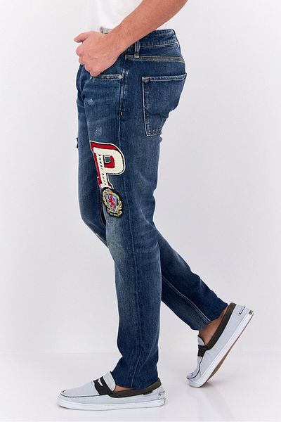 Pepe Jeans Men Regular Fit Embroidered Stretchable Jeans, Blue Combo