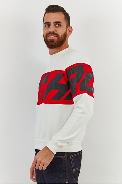 John Richmond Men Sport Fit Crew Neck Graphic Sweatshirt, White