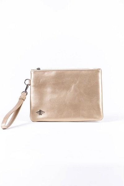dellel Bronzefarbene Fußgänger-Clutch, bedrucktes veganes Leder, zwei Fächer, stilvolle und kompakte Handtasche