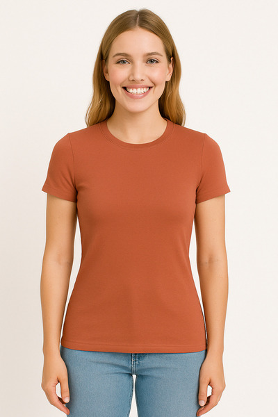 İpek Tekstil 100% Cotton Women's T-Shirt Solid Color Basic Combed Cotton Crew Neck