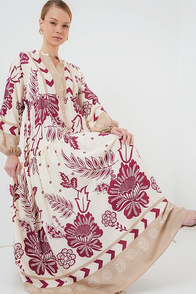 Bigdart 2423 Φόρεμα Hijab με αυθεντικό σχέδιο - F. Fuchsia