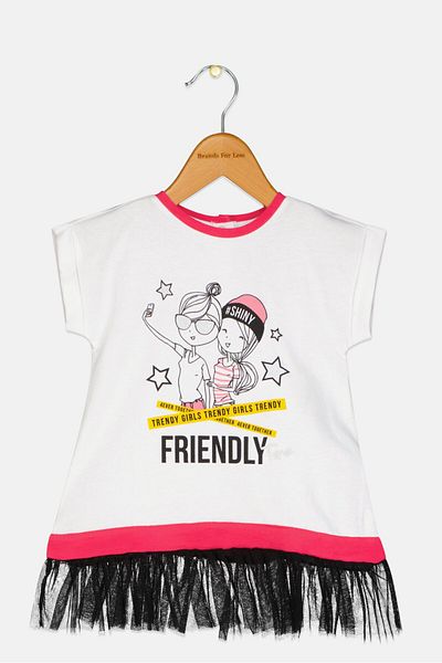 Chicco Toddler Girl Graphic Print Short Sleeve Dress, White Combo