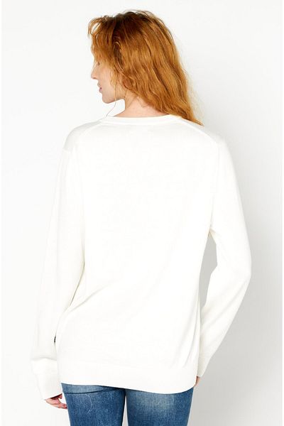 Nautica Women V-neck Embroidered Logo Sweater, White