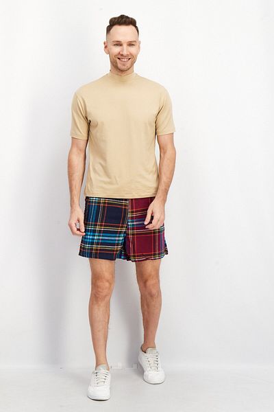 Asos Design Men Checkered Basic Shorts, Maroon Combo