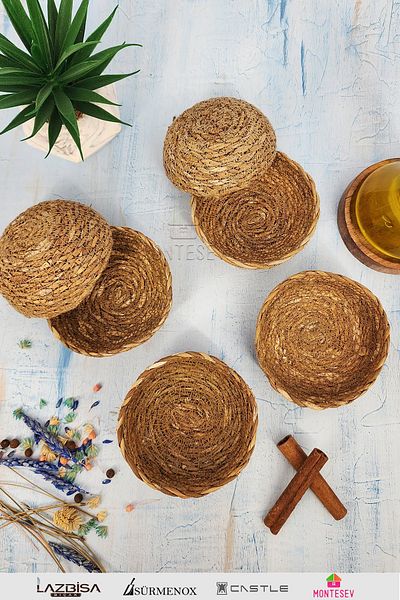 MONTESEV 6 Pieces Wicker Snack Bowl Natural Snack Bowl Round Presentation Bowl (Natural Wicker)