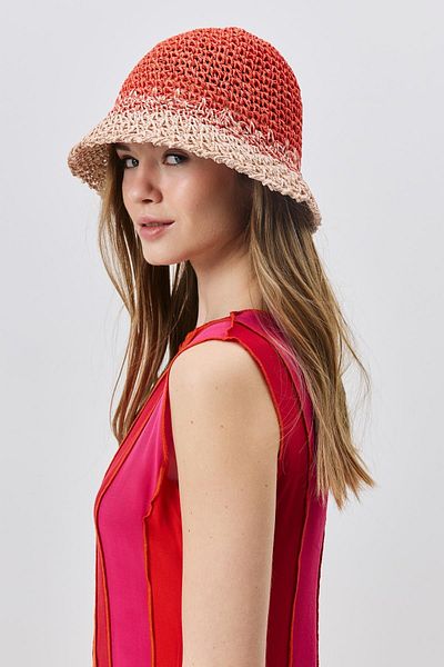 C&City Red Hand Knitted Straw Hat Y8210