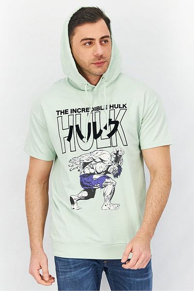 Marvel Men Hooded Neck Graphic Print Sweatshirt, Mint