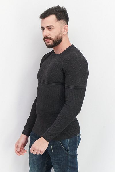 Sorbino Men Crew Neck Long Sleeve Textured Sweatshirt, Black Heather