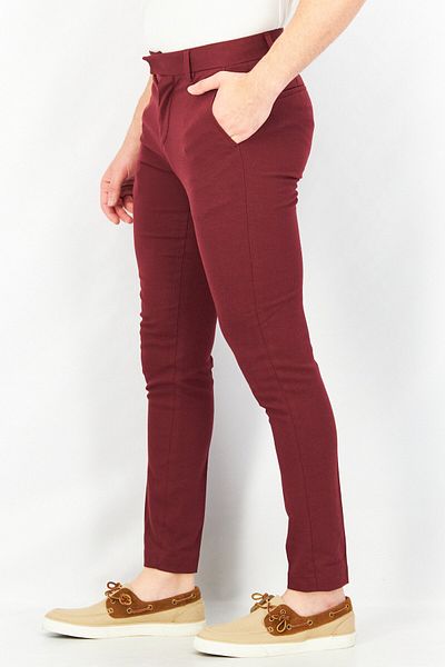 Asos Design Men Regular Fit Textured Chino Pants, Burgundy