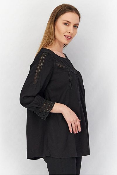 Esprit Women Round Neck Long Sleeve Textured Blouse, Black