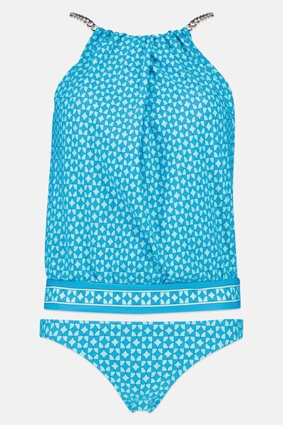 Michael Kors Women 2 Pcs Padded Allover Printed Bikini Top And Bottom Set, Blue