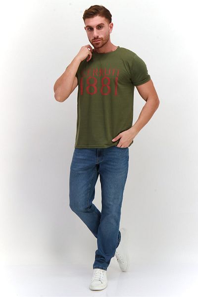 Cerruti 1881 Men Crew Neck Short Sleeves Brand Logo T- Shirt, Olive