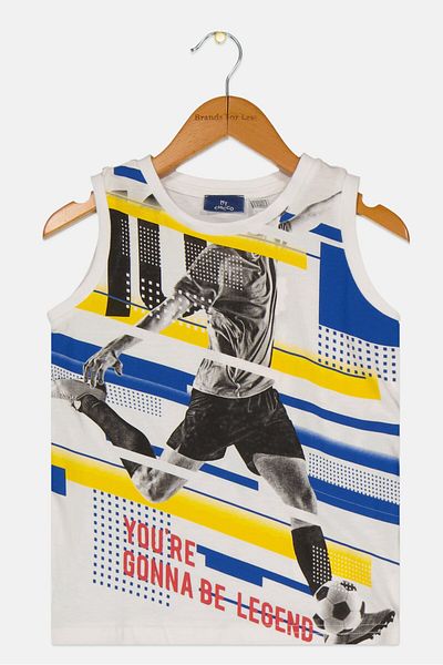 Chicco Toddlers Boy Graphic Print Sleeveless Vest, White Combo