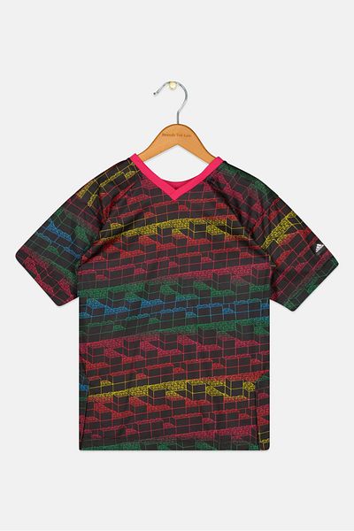 adidas Toddlers Boy Short Sleeve Allover Print T Shirt, Black Combo