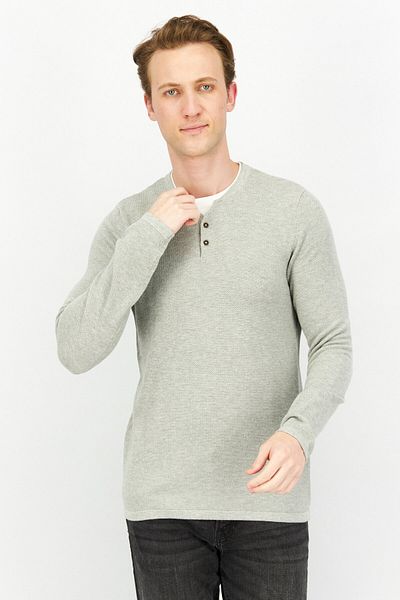 CELIO Men Round Neck Long Sleeve Textured Sweatshirt, Grey
