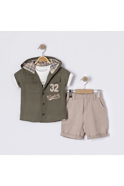 Bulut Baby Boy's Three-Piece Summer Suit Embroidered 3-Piece Bottom Top Shorts Set