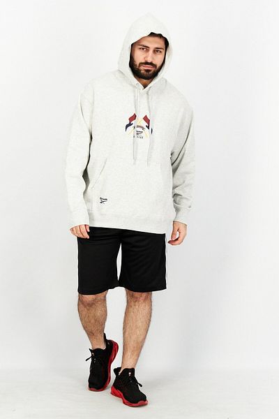Reebok Men Sportswear Fit Hooded Long Sleeve Training Sweatshirt, Grey Combo