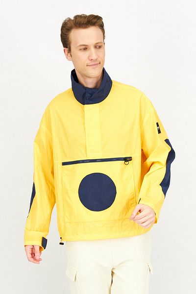 Aigle Men High Neck Long Sleeve Colorblock Windbreaker Jacket, Yellow